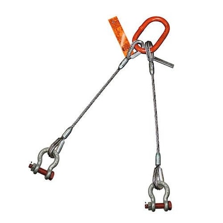 Hsi Two Leg Wire Rope Bridle Sling, 3/8 in dia, 4 ft Length, Bolt Anchor Shackle, 2.5 ton Capacity 200BAS3/8X-04